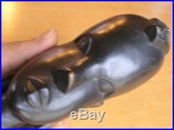 Fine Vintage Tribal African Ebony Wood Hand Carved Sculpture Carving Female Head