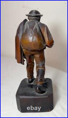 Finely carved antique 19th century German man hobo bum wood sculpture statue