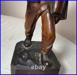 Finely carved antique 19th century German man hobo bum wood sculpture statue