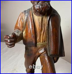 Finely carved antique 19th century German man hobo bum wood sculpture statue