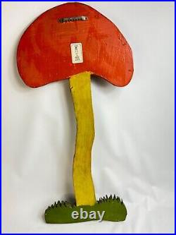 Flavia Weedn Original Mushroom Cutout Wall Decor Hand Painted 60s Vintage Wood