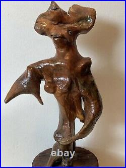 Flukey Strange Natural Root Wood Sculpture Bat Chinese With A Mouse Vintage