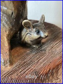 Flukey Strange Natural Root Wood Sculpture Bat Chinese With A Mouse Vintage