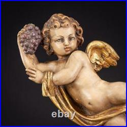 Flying Angel Sculpture Wood Carving Statue Wooden Vintage Figure 7.5