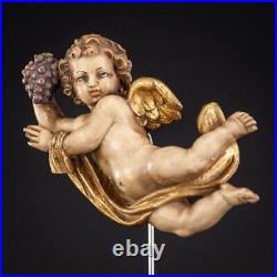 Flying Angel Sculpture Wood Carving Statue Wooden Vintage Figure 7.5