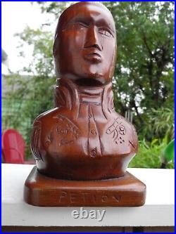 Folk Art Haitian Carved Wood Sculpture Bust Of Alexander Petion Vintage