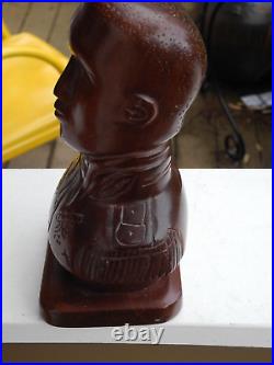 Folk Art Haitian Carved Wood Sculpture Bust Of Alexander Petion Vintage