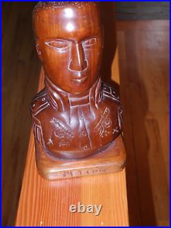 Folk Art Haitian Carved Wood Sculpture Bust Of Alexander Petion Vintage