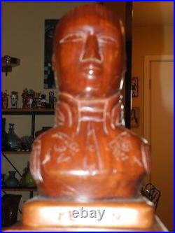 Folk Art Haitian Carved Wood Sculpture Bust Of Alexander Petion Vintage