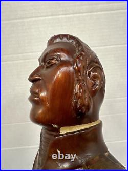 Folk Art Haitian Carved Wood Sculpture Bust Of Alexander Petion Vintage