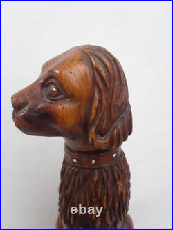 Folk Art Wooden Dog Sculpture Hand Carved Vintage 18.5 in tall on Round Pedestal