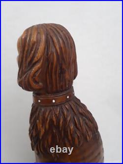 Folk Art Wooden Dog Sculpture Hand Carved Vintage 18.5 in tall on Round Pedestal