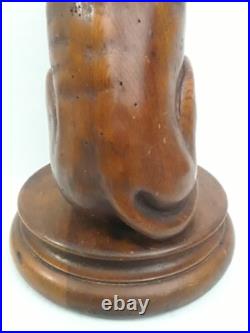 Folk Art Wooden Dog Sculpture Hand Carved Vintage 18.5 in tall on Round Pedestal