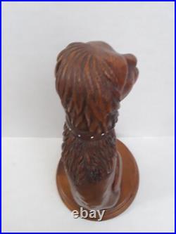 Folk Art Wooden Dog Sculpture Hand Carved Vintage 18.5 in tall on Round Pedestal