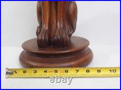 Folk Art Wooden Dog Sculpture Hand Carved Vintage 18.5 in tall on Round Pedestal