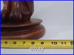 Folk Art Wooden Dog Sculpture Hand Carved Vintage 18.5 in tall on Round Pedestal