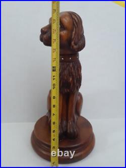 Folk Art Wooden Dog Sculpture Hand Carved Vintage 18.5 in tall on Round Pedestal