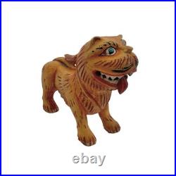 Foo Fu Dog Statue Guardian Lion Carved Wood Sculpture Vintage Oriental Decor