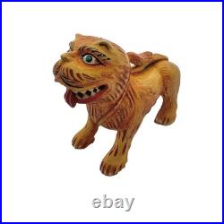 Foo Fu Dog Statue Guardian Lion Carved Wood Sculpture Vintage Oriental Decor