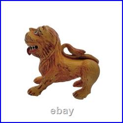 Foo Fu Dog Statue Guardian Lion Carved Wood Sculpture Vintage Oriental Decor