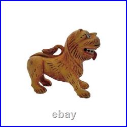 Foo Fu Dog Statue Guardian Lion Carved Wood Sculpture Vintage Oriental Decor