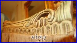 French Vintage Ciel De Lit Canopy 4 Bed Carving French 7.5 Fringe Wood Pediment