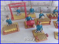 Full Set Of 17 Wooden Hand Carved Musicians Mid-century Rare Vintage Folk Art