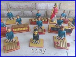 Full Set Of 17 Wooden Hand Carved Musicians Mid-century Rare Vintage Folk Art