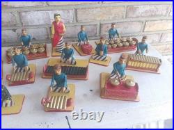 Full Set Of 17 Wooden Hand Carved Musicians Mid-century Rare Vintage Folk Art