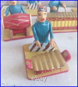 Full Set Of 17 Wooden Hand Carved Musicians Mid-century Rare Vintage Folk Art