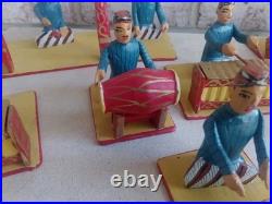 Full Set Of 17 Wooden Hand Carved Musicians Mid-century Rare Vintage Folk Art