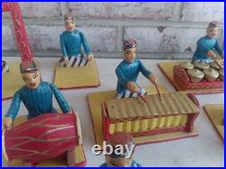 Full Set Of 17 Wooden Hand Carved Musicians Mid-century Rare Vintage Folk Art