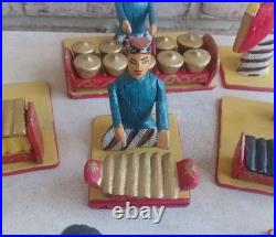 Full Set Of 17 Wooden Hand Carved Musicians Mid-century Rare Vintage Folk Art
