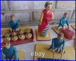 Full Set Of 17 Wooden Hand Carved Musicians Mid-century Rare Vintage Folk Art