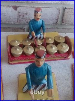 Full Set Of 17 Wooden Hand Carved Musicians Mid-century Rare Vintage Folk Art