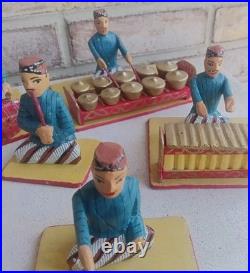 Full Set Of 17 Wooden Hand Carved Musicians Mid-century Rare Vintage Folk Art