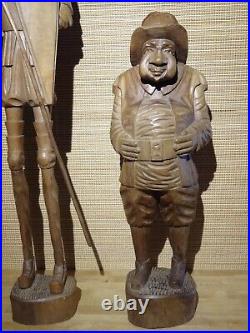 GIANT VINTAGE Don Quixote & Sancho Panza Hand Carved Wood Statues