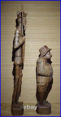 GIANT VINTAGE Don Quixote & Sancho Panza Hand Carved Wood Statues