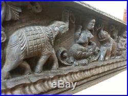Ganesh Wooden Vintage Wall Panel Lekshmi Saraswati Elephant Sculpture Statue Old