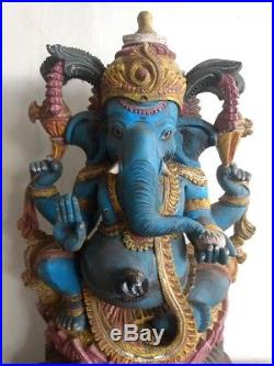 Ganesha Wooden Sculpture Vintage Ganesh Hindu Elephant God Statue Figurine Murti