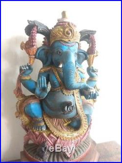 Ganesha Wooden Sculpture Vintage Ganesh Hindu Elephant God Statue Figurine Murti