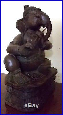 Ganesha playing Instrument Sculpture Ganesh Vintage Carved Statue Temple Figure