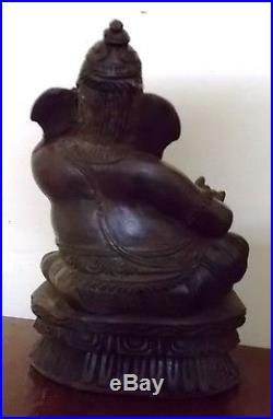 Ganesha playing Instrument Sculpture Ganesh Vintage Carved Statue Temple Figure