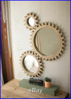 Gear Wall Mirrors Industrial Warehouse Round Wood COG Gears Steampunk Set Of 3