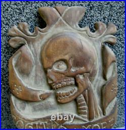 Georgian Antique Hand Wood Carving Memento Mori Skull Signed dated 1827 year