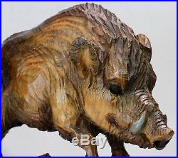 German Vintage Black Forest Large Wild Boar Wood Carving very detailed