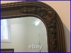 Giltwood frame French Art Deco Mantel Beveled Mirror Sculptured with flowers