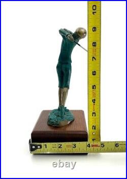 Golfer Statue Metal Figurine on Wooden Base Vintage Golfing Decor