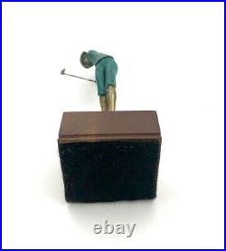 Golfer Statue Metal Figurine on Wooden Base Vintage Golfing Decor
