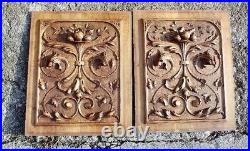 Gorgeous Pair Antique Vintage Walnut Interior Wood Panel Animal Foliage Carving